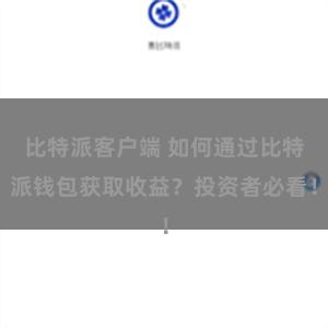 比特派客户端 如何通过比特派钱包获取收益？投资者必看！